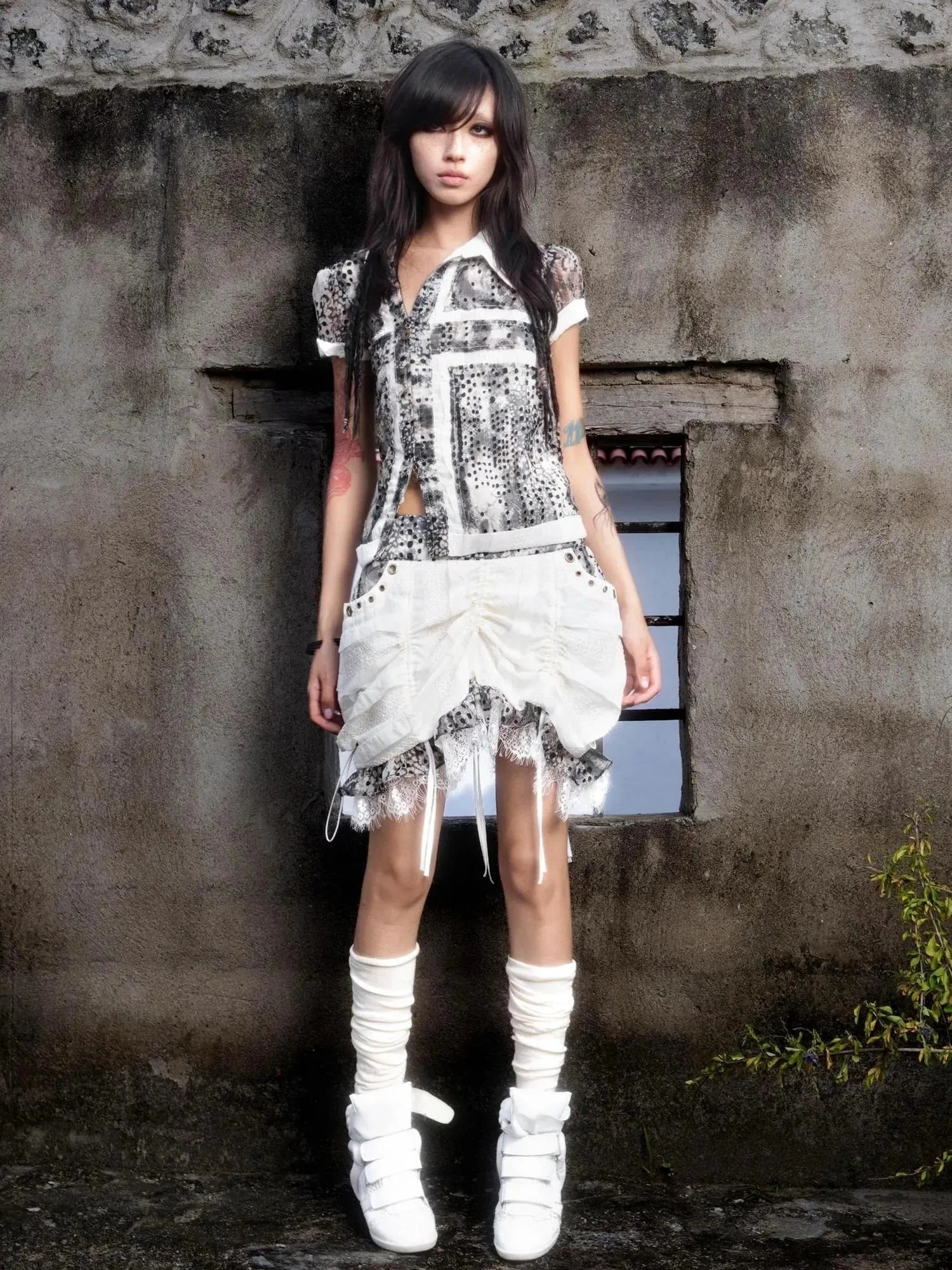 Vintage Sheer Cross Chiffon Backless Blouse