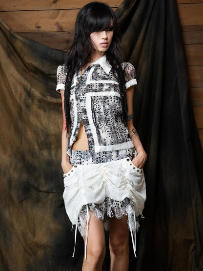 Vintage Sheer Cross Chiffon Backless Blouse