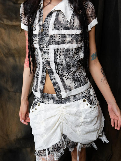 Vintage Sheer Cross Chiffon Backless Blouse