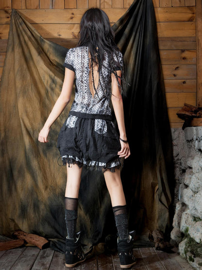 ARIADNAw Vintage Sheer Cross Chiffon Backless Blouse
