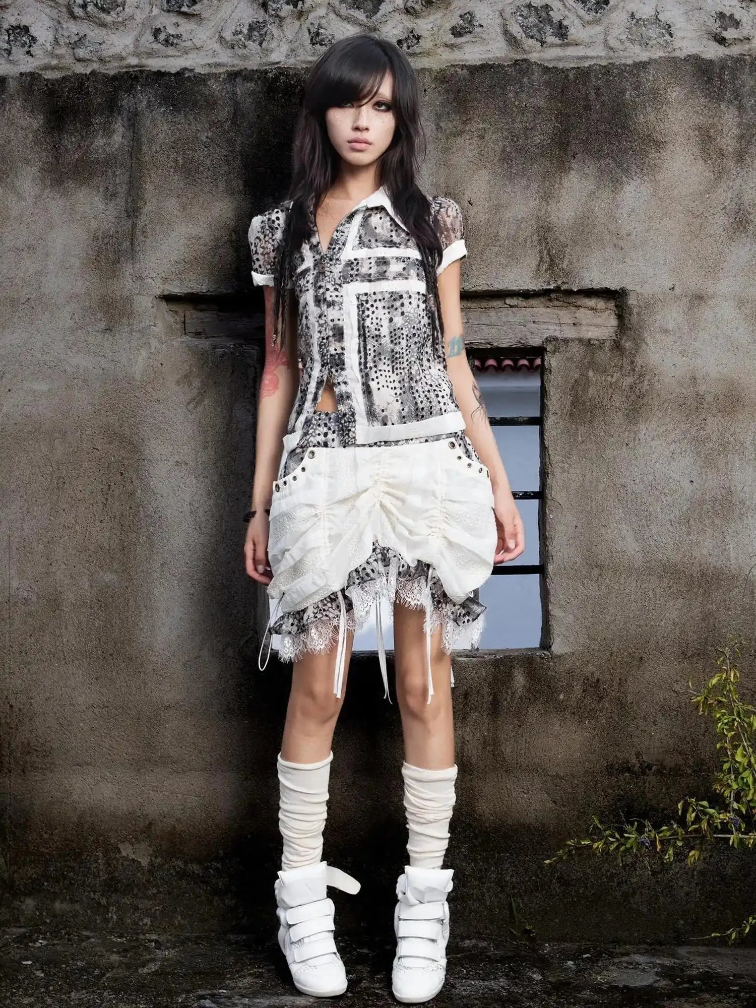 Vintage Sheer Cross Chiffon Backless Blouse