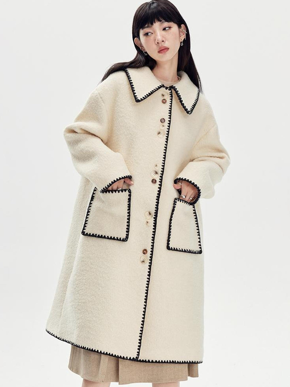 DIDDI MODA Vintage Shell Embroidered Wool Coat