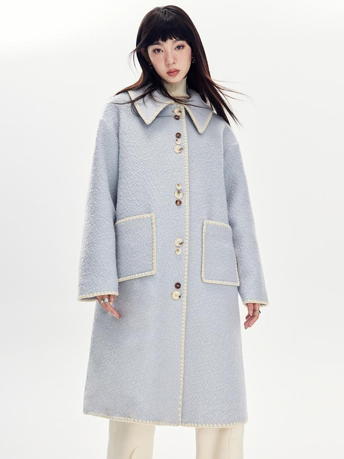 DIDDI MODA Vintage Shell Embroidered Wool Coat