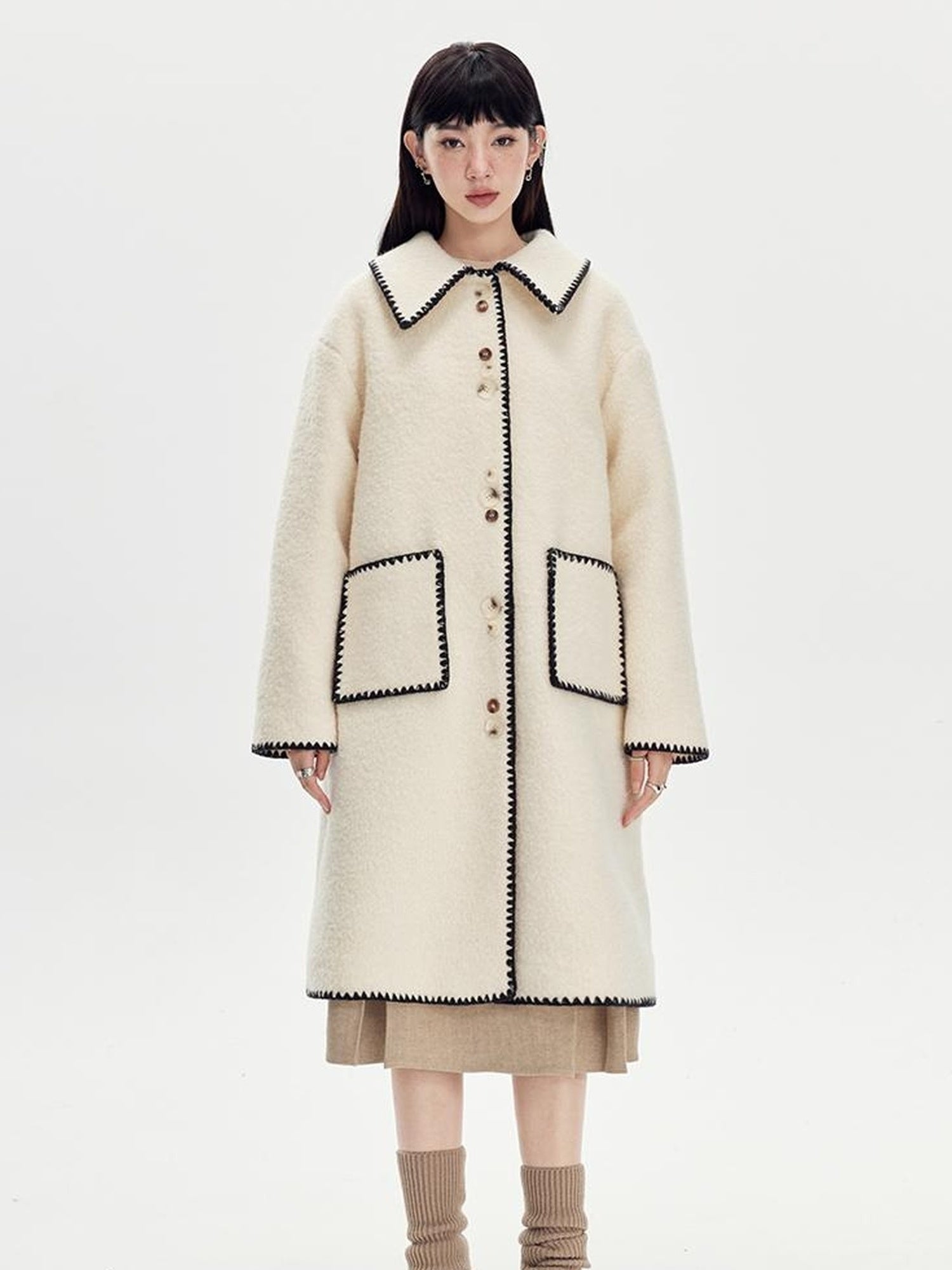 DIDDI MODA Vintage Shell Embroidered Wool Coat