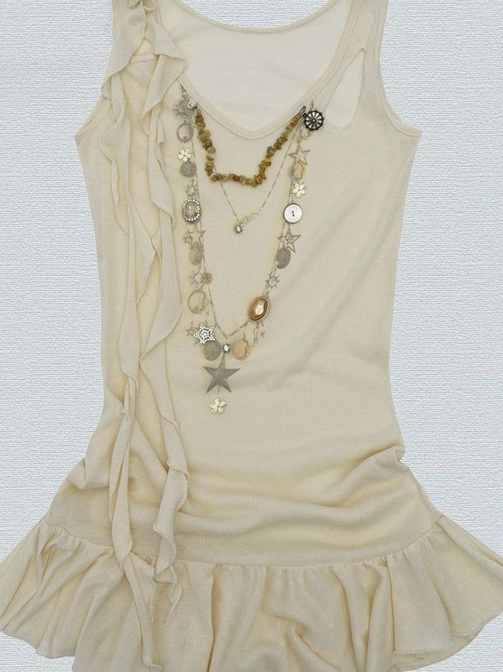 Vintage Shell Necklace Handmade Lace Trim Camisole Top