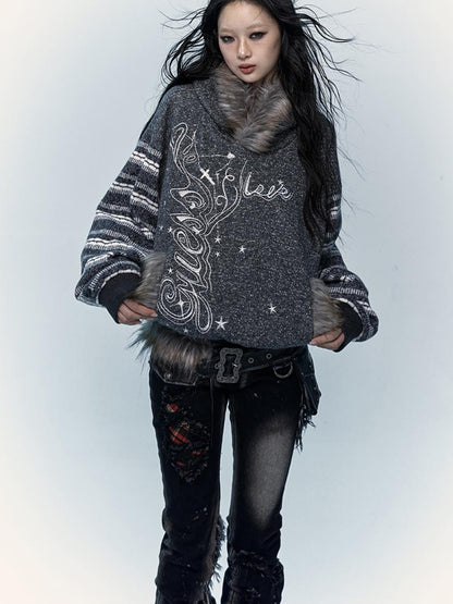 NO ROMANCE Vintage Shibuya Y2K Hoodie Women Loose Fleece Embroidered Pullover
