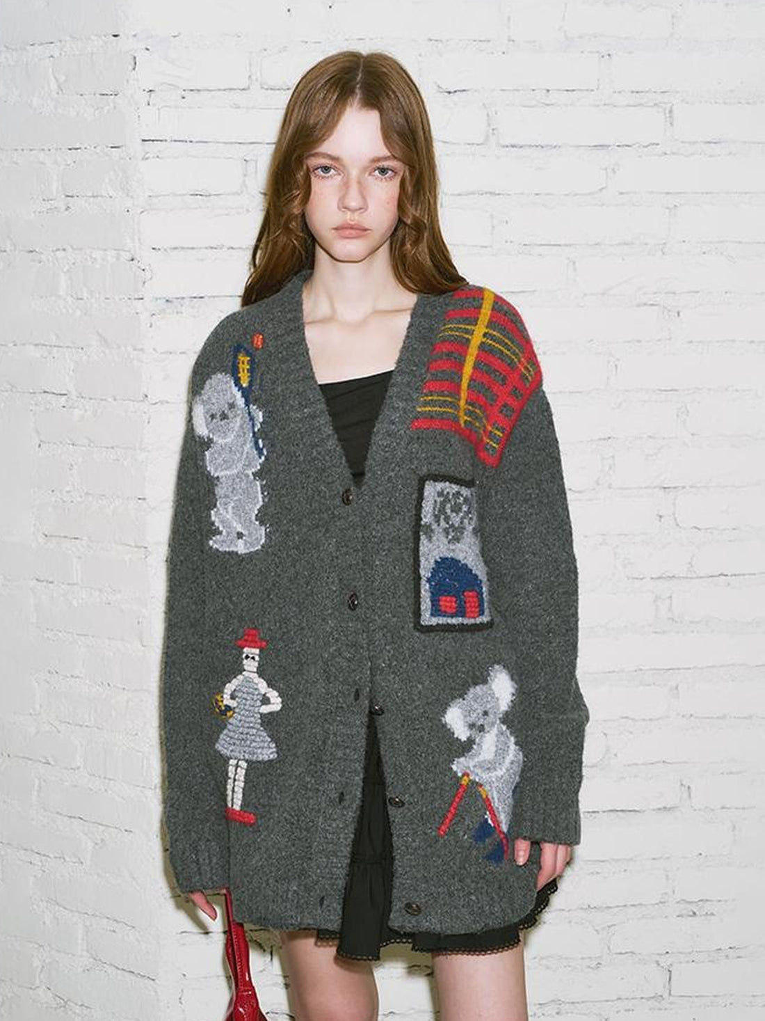 DIDDI MODA Vintage Ski Koala Embroidered Knit Cardigan