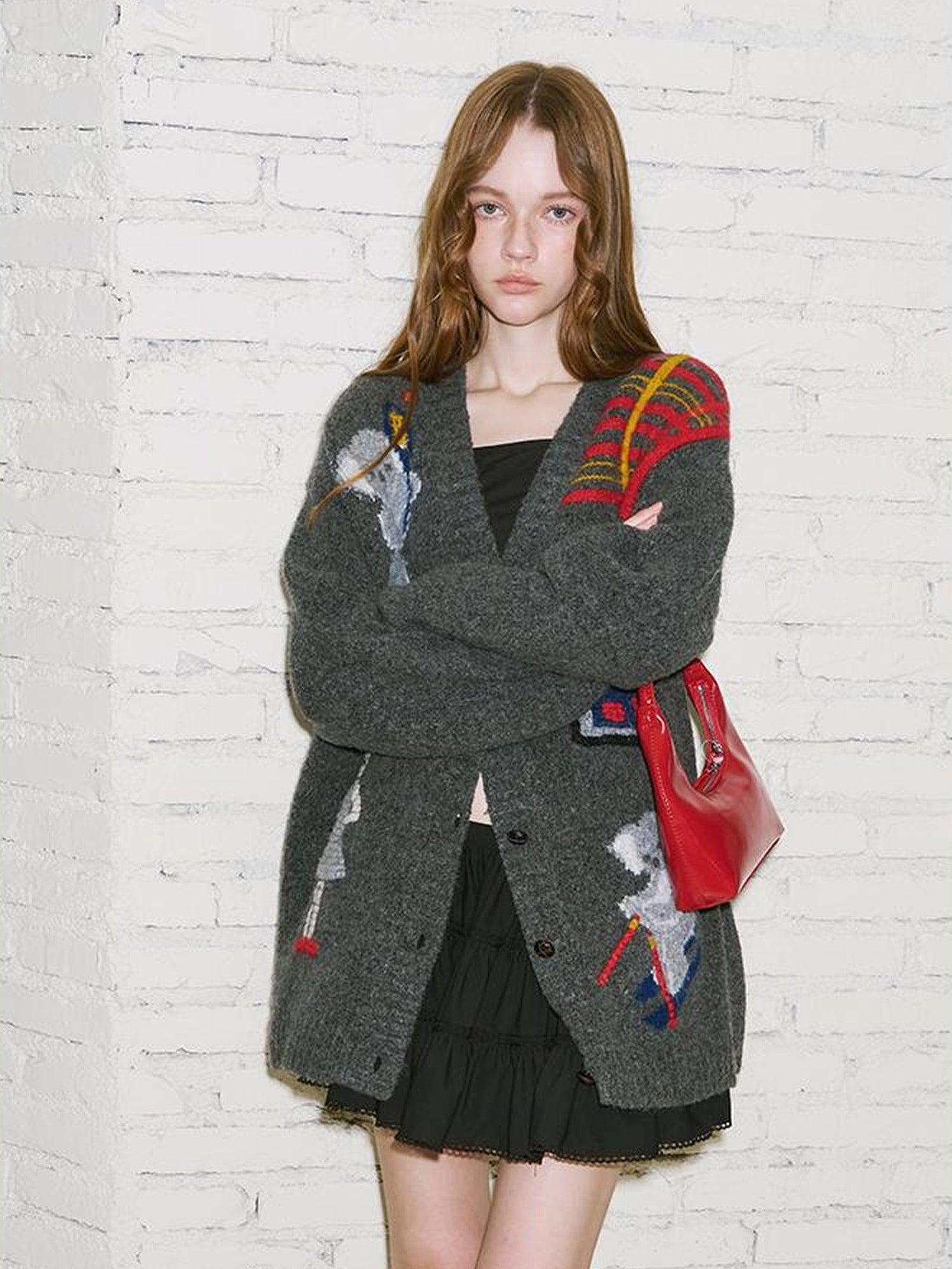 DIDDI MODA Vintage Ski Koala Embroidered Knit Cardigan