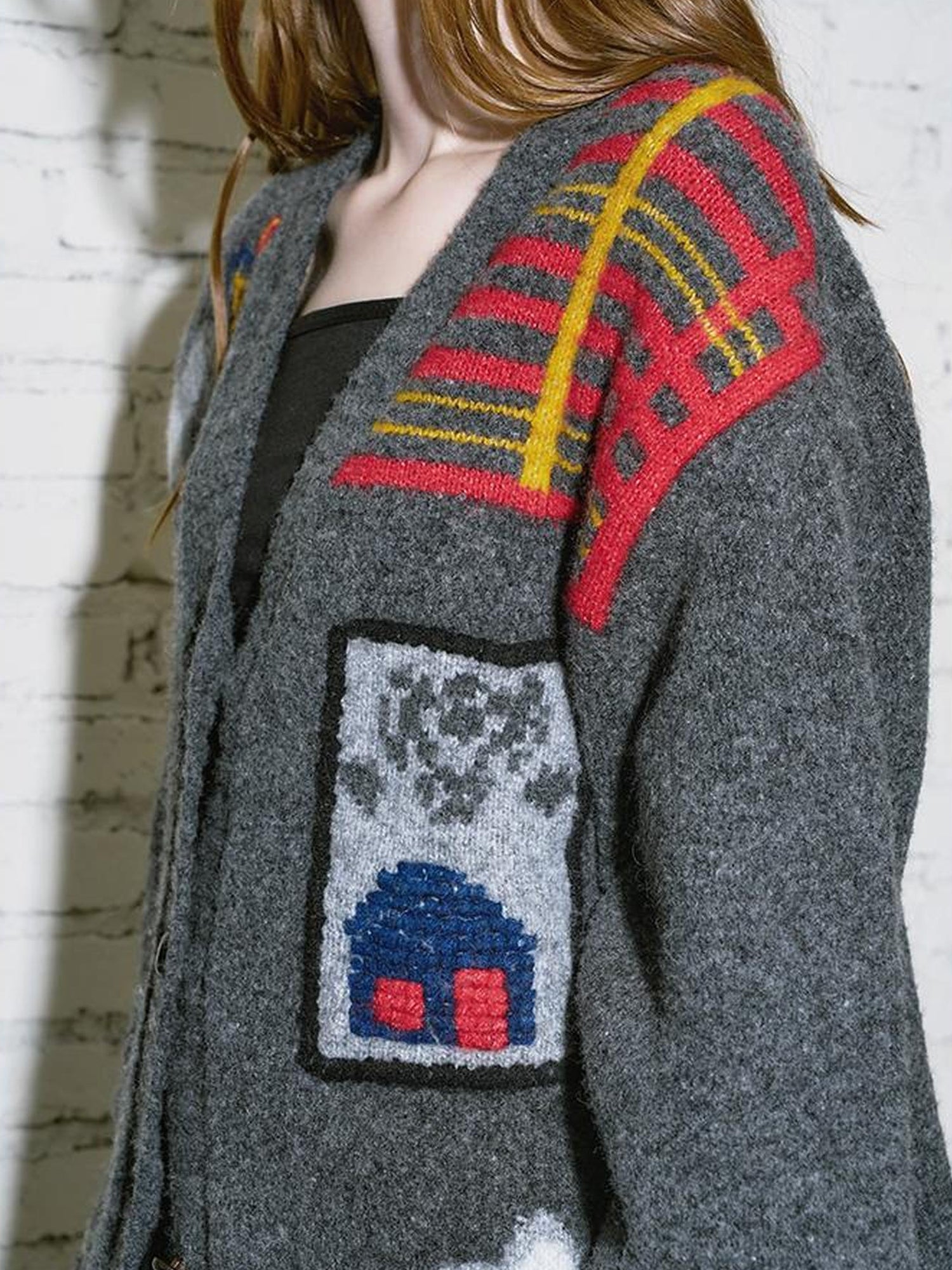 DIDDI MODA Vintage Ski Koala Embroidered Knit Cardigan