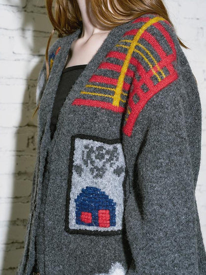DIDDI MODA Vintage Ski Koala Embroidered Knit Cardigan