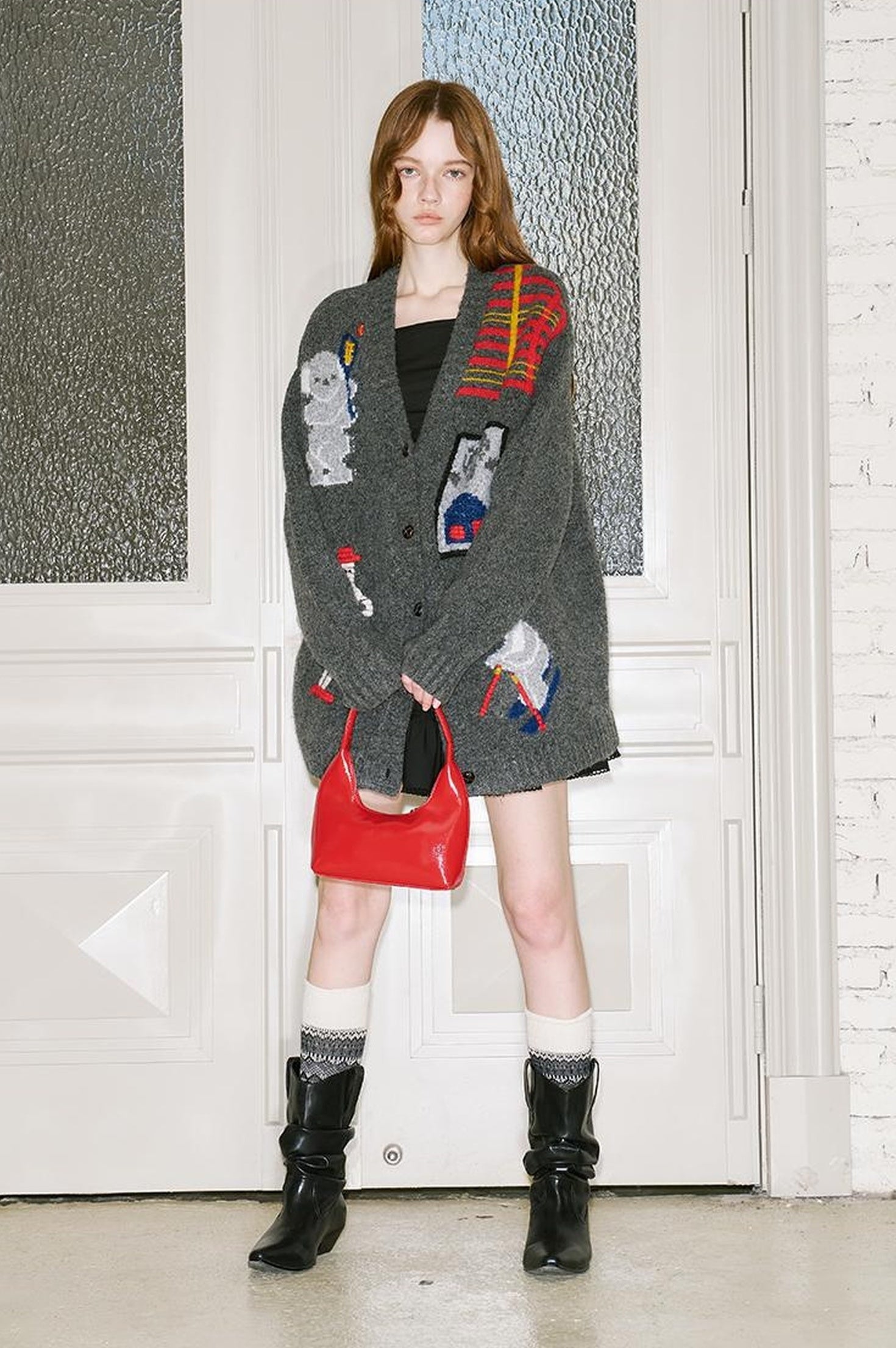 DIDDI MODA Vintage Ski Koala Embroidered Knit Cardigan