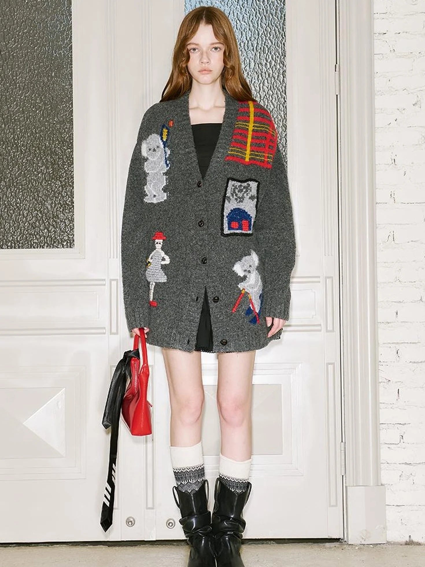 Vintage Ski Koala Embroidered Knit Cardigan