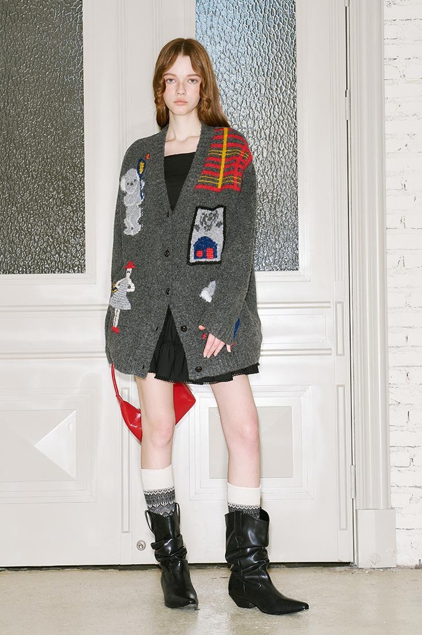 DIDDI MODA Vintage Ski Koala Embroidered Knit Cardigan
