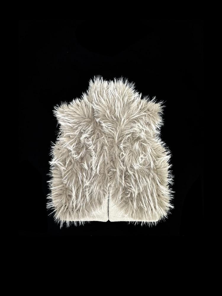 Vintage Sleeveless Long Faux Fur Trim Knit Winter Vest