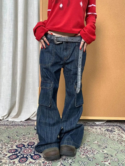 Vintage Stamp Washed Denim Flare Jeans