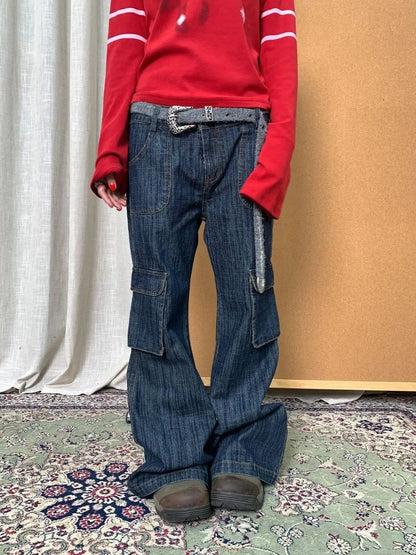 Vintage Stamp Washed Denim Flare Jeans