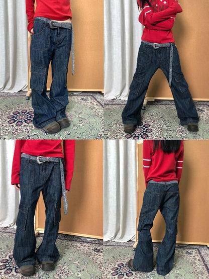 Vintage Stamp Washed Denim Flare Jeans