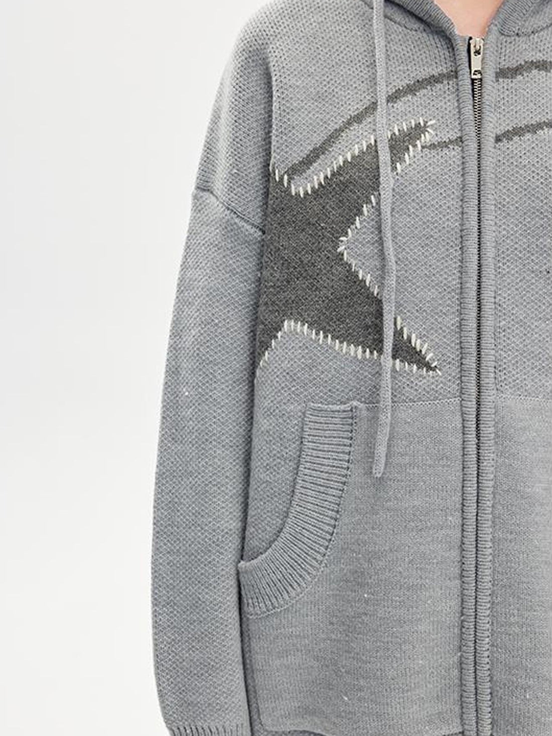 DIDDI MODA Vintage Star Oversized Hooded Wool Sweater Coat