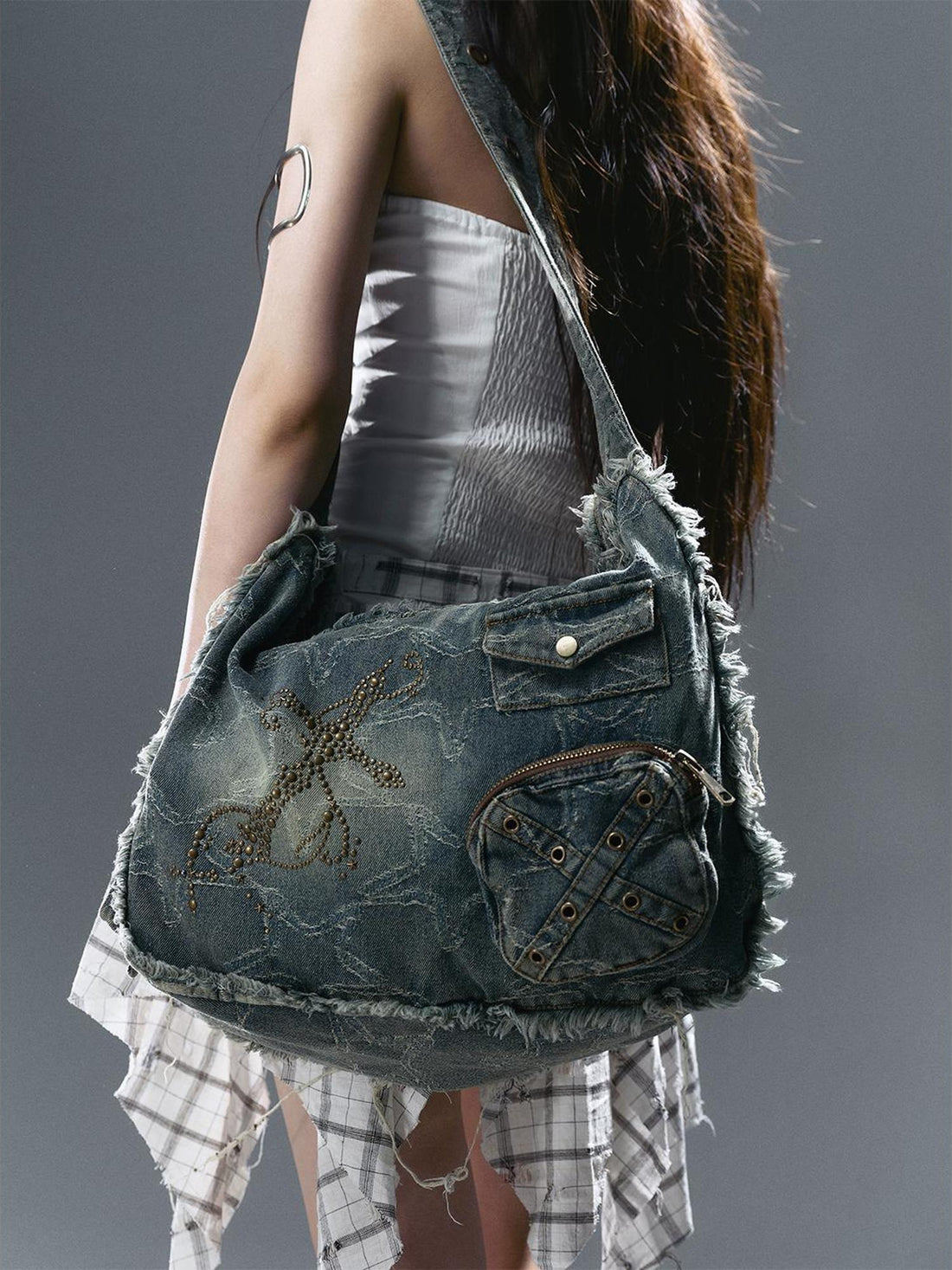 Cest Nous Vintage Star Washed Crossbody Bag With Studs Messenger Bag