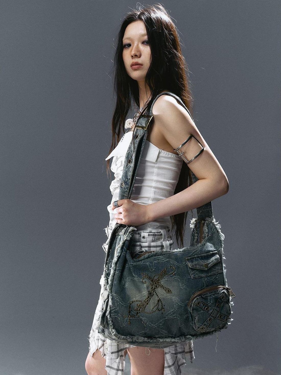 Cest Nous Vintage Star Washed Crossbody Bag With Studs Messenger Bag