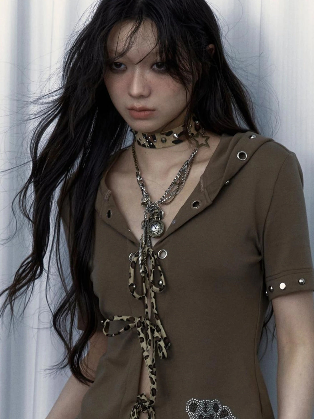 Vintage Steampunk Distressed Button Necklace Waist Chain