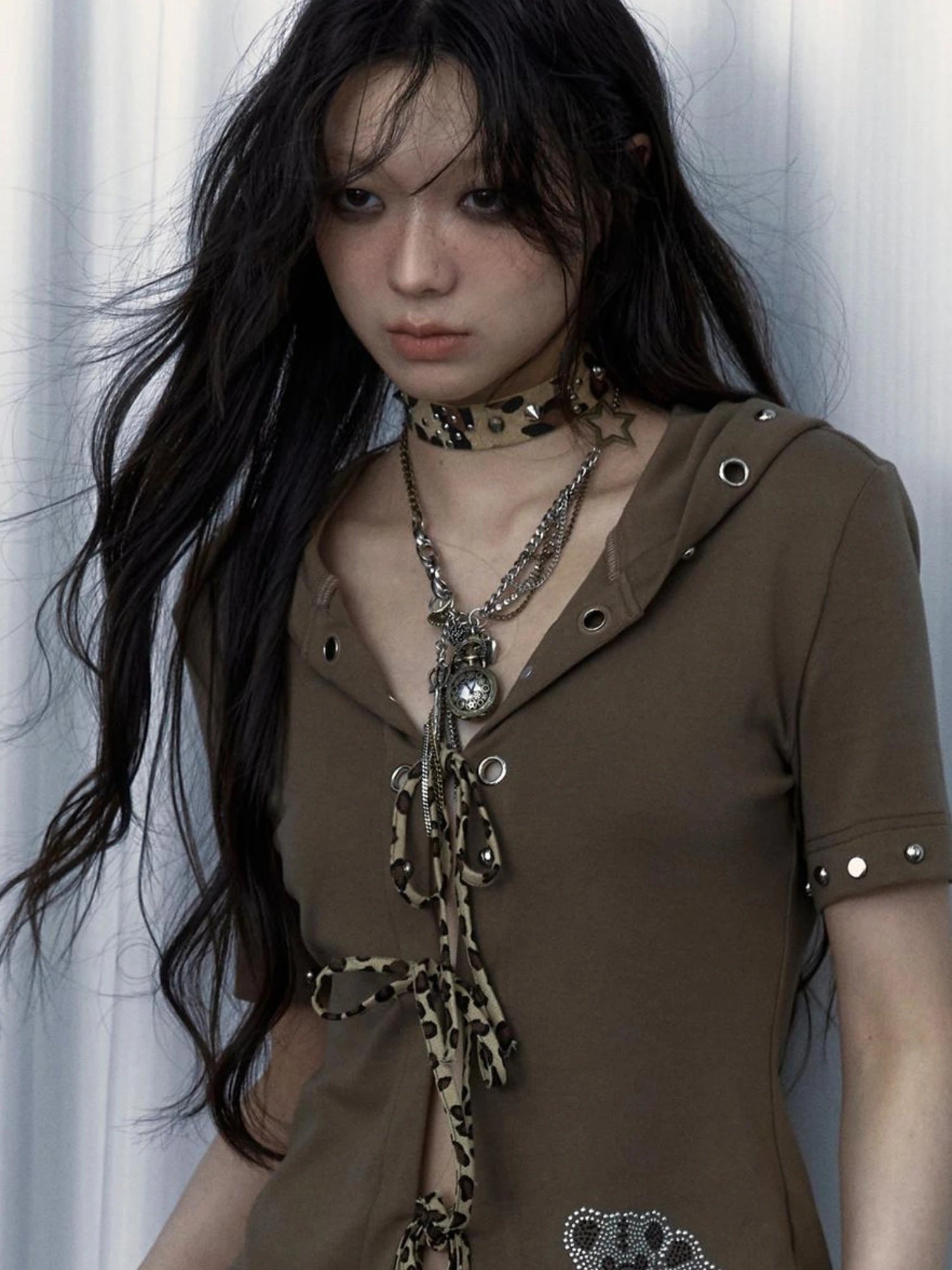Vintage Steampunk Distressed Button Necklace Waist Chain
