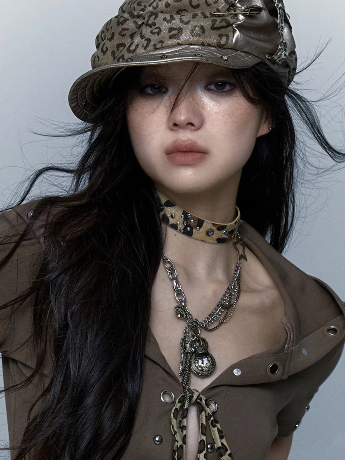 Vintage Steampunk Distressed Button Necklace Waist Chain