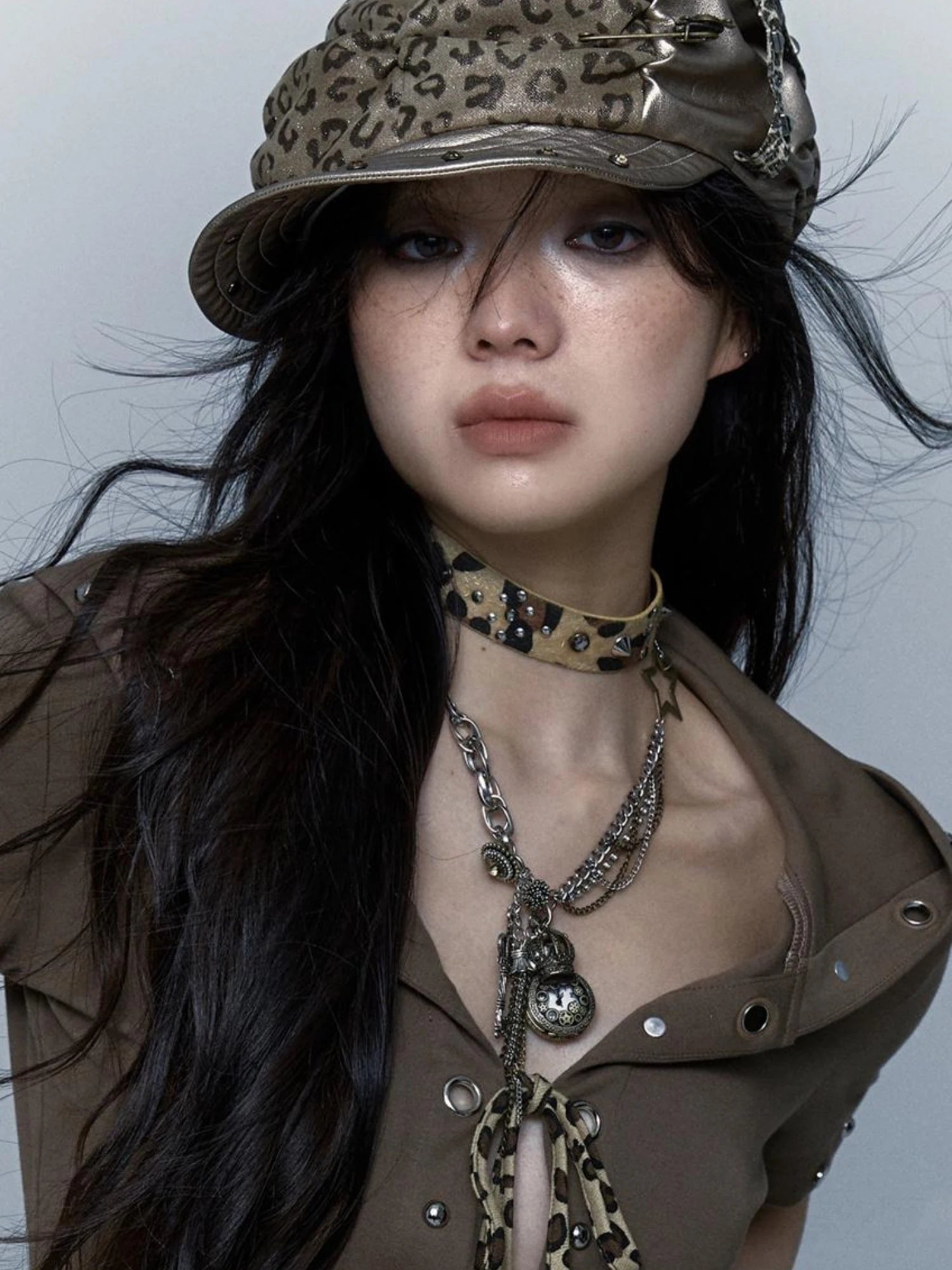 Vintage Steampunk Distressed Button Necklace Waist Chain