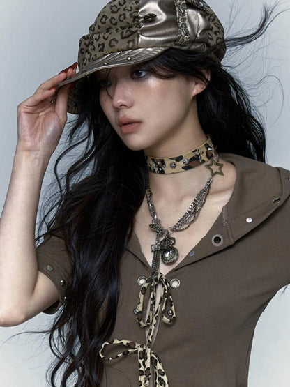 Vintage Steampunk Distressed Button Necklace Waist Chain