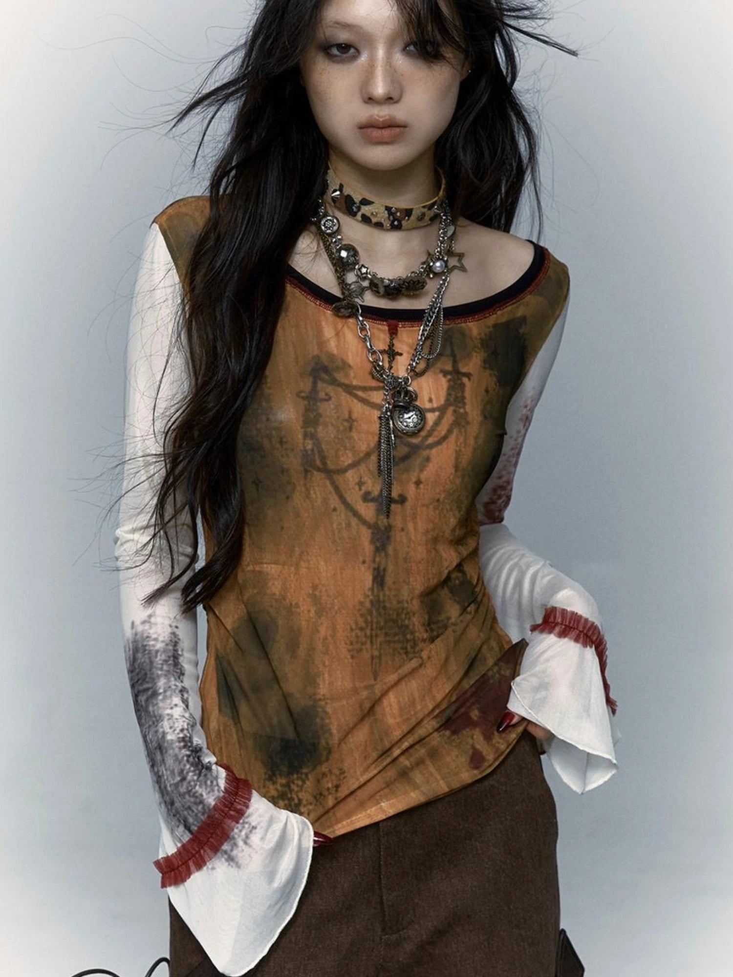 Vintage Steampunk Distressed Button Necklace Waist Chain