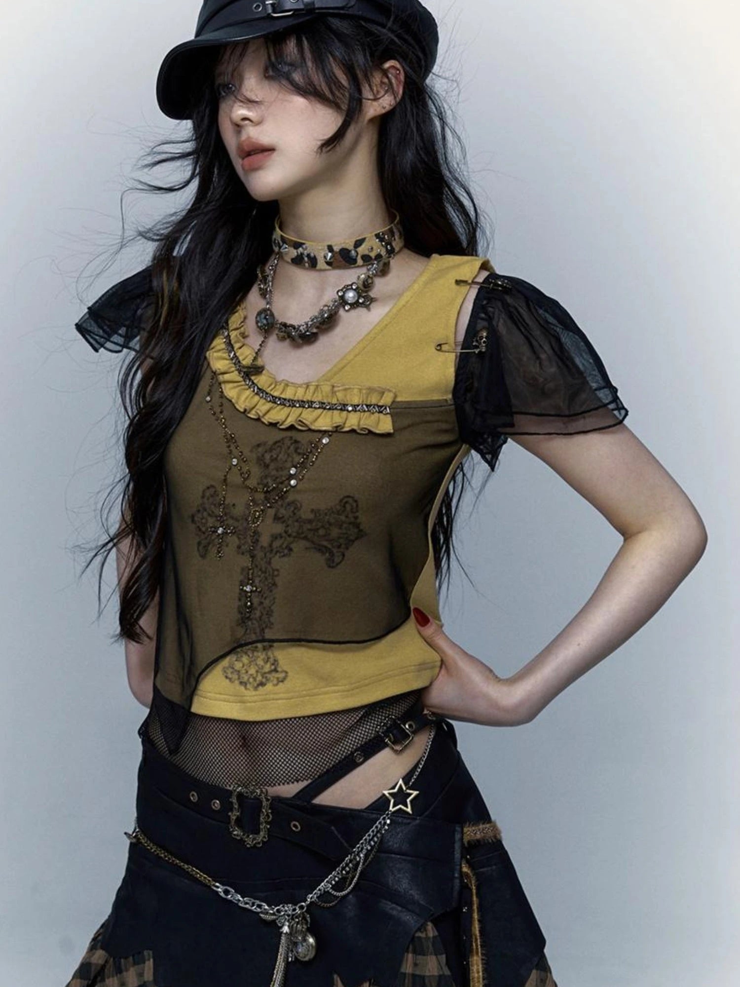 Vintage Steampunk Distressed Button Necklace Waist Chain