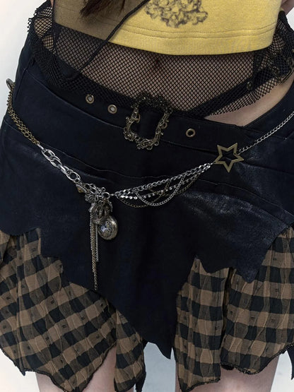 Vintage Steampunk Distressed Button Necklace Waist Chain
