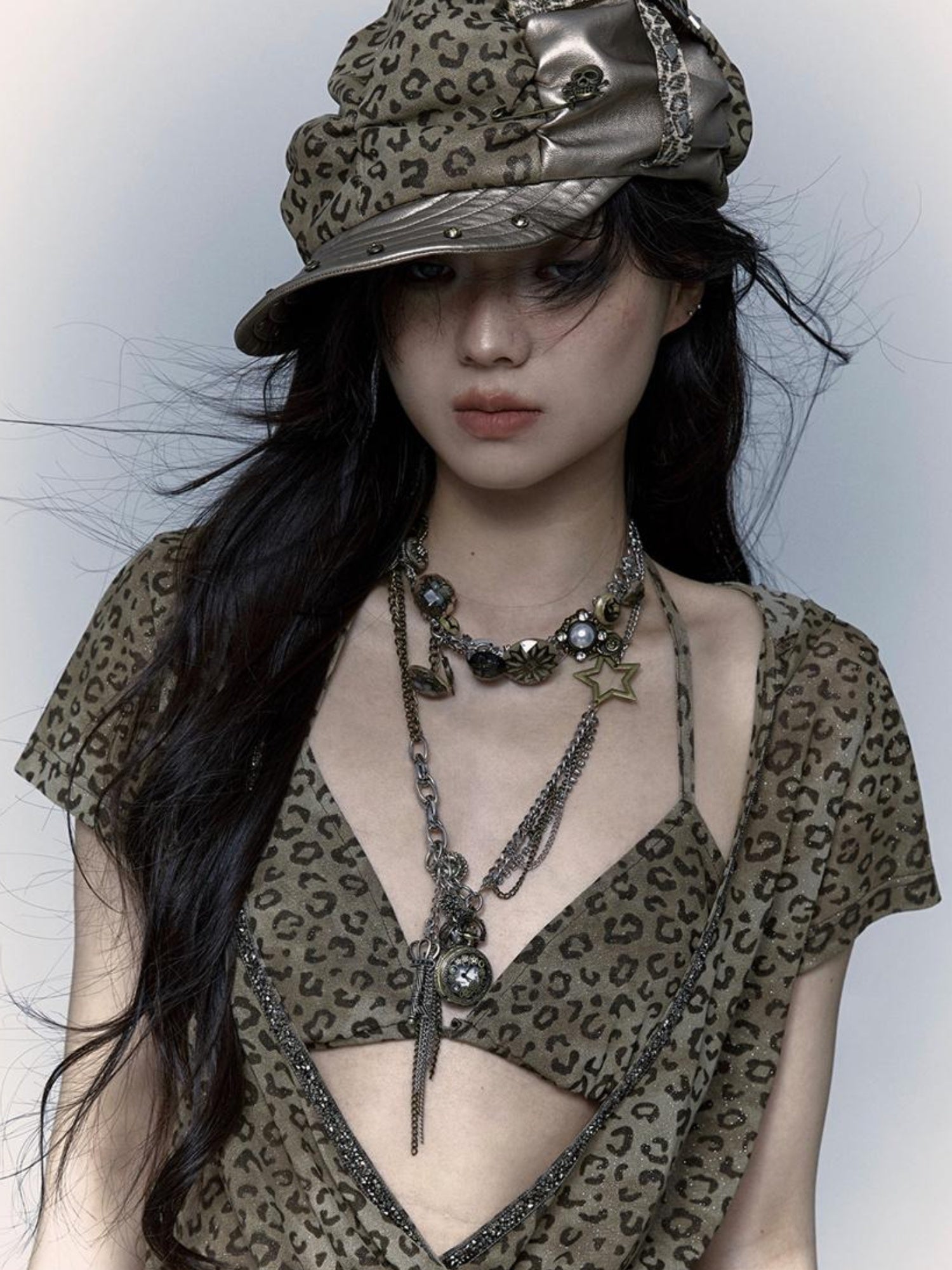 NO ROMANCE Vintage Steampunk Distressed Button Necklace Waist Chain