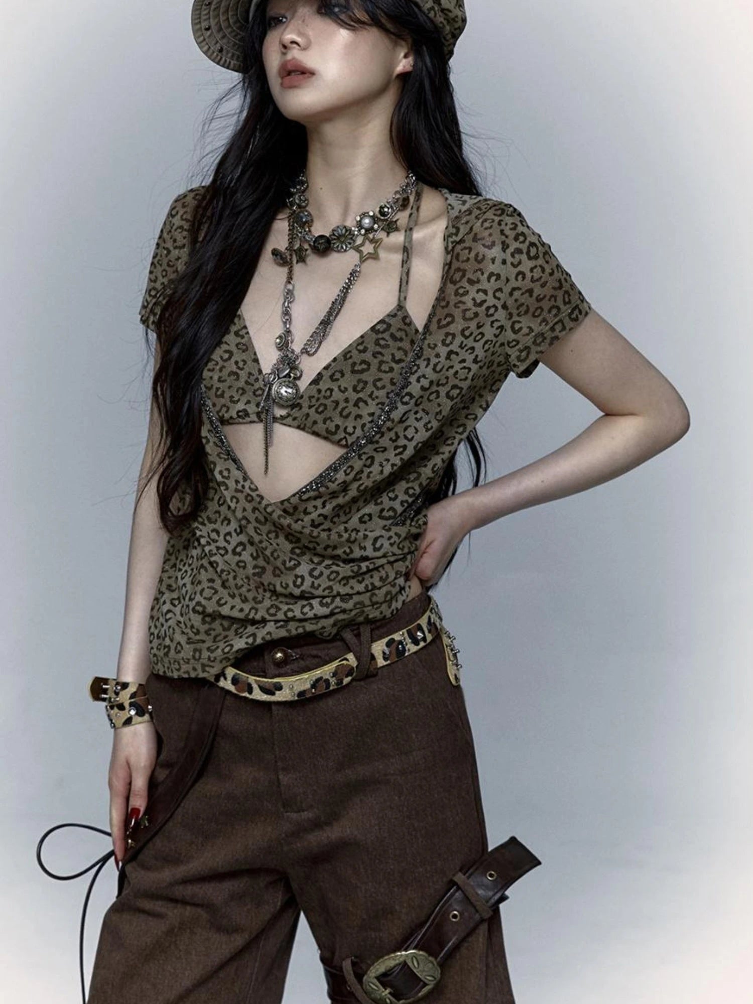 Vintage Steampunk Distressed Button Necklace Waist Chain