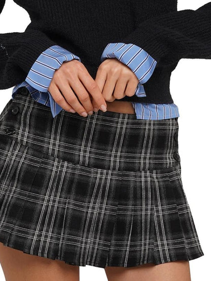 Vintage Waisted Pink Blue Striped Knit Fake Two Piece Shirt