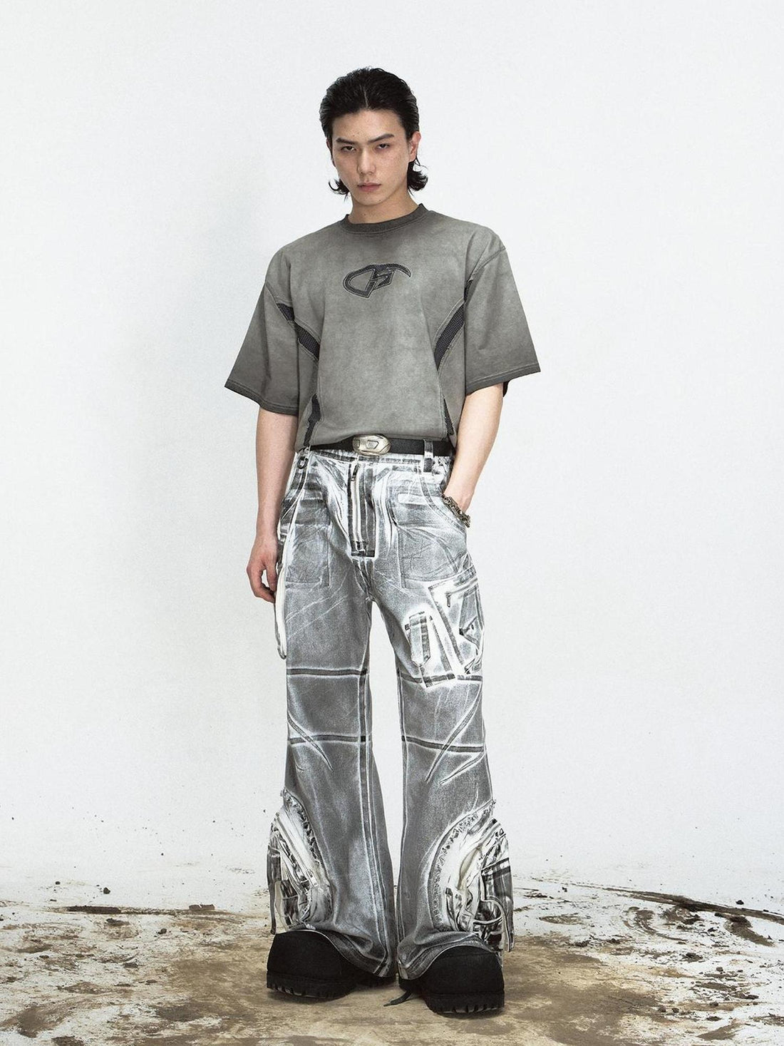 Peoplesense Vintage Wash Loose Fit Wide Leg Denim Jeans Elastic Cotton Casual Pants