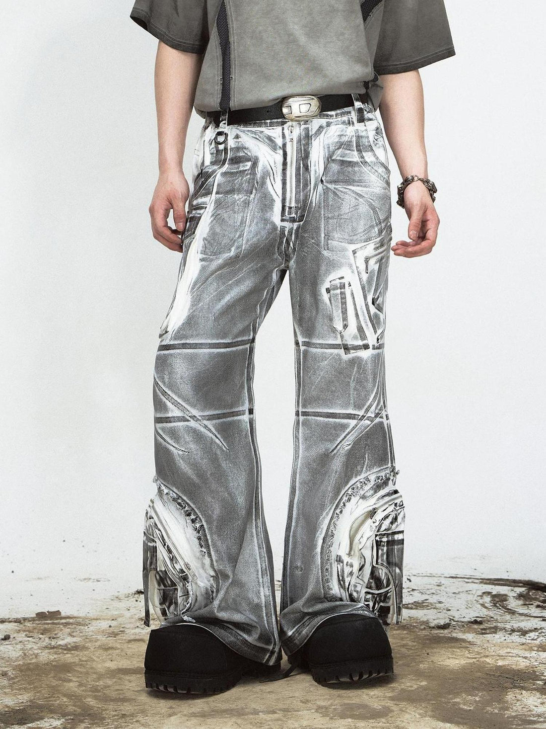 Peoplesense Vintage Wash Loose Fit Wide Leg Denim Jeans Elastic Cotton Casual Pants