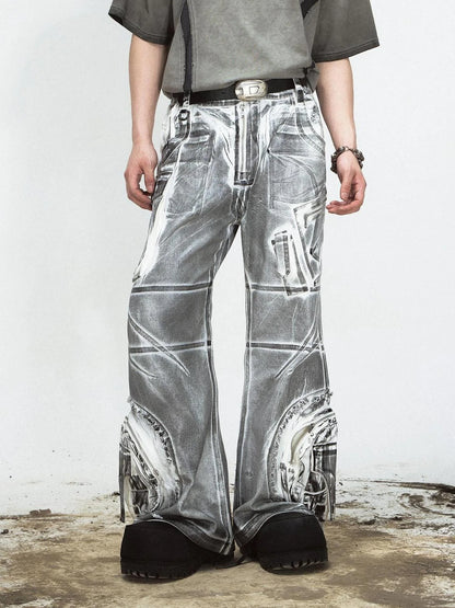 Vintage Wash Loose Fit Wide Leg Denim Jeans Elastic Cotton Casual Pants