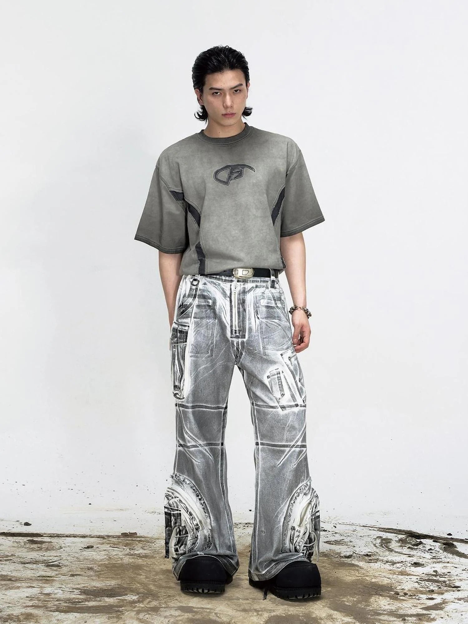 Vintage Wash Loose Fit Wide Leg Denim Jeans Elastic Cotton Casual Pants