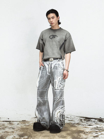 Peoplesense Vintage Wash Loose Fit Wide Leg Denim Jeans Elastic Cotton Casual Pants
