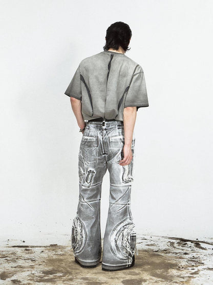 Peoplesense Vintage Wash Loose Fit Wide Leg Denim Jeans Elastic Cotton Casual Pants