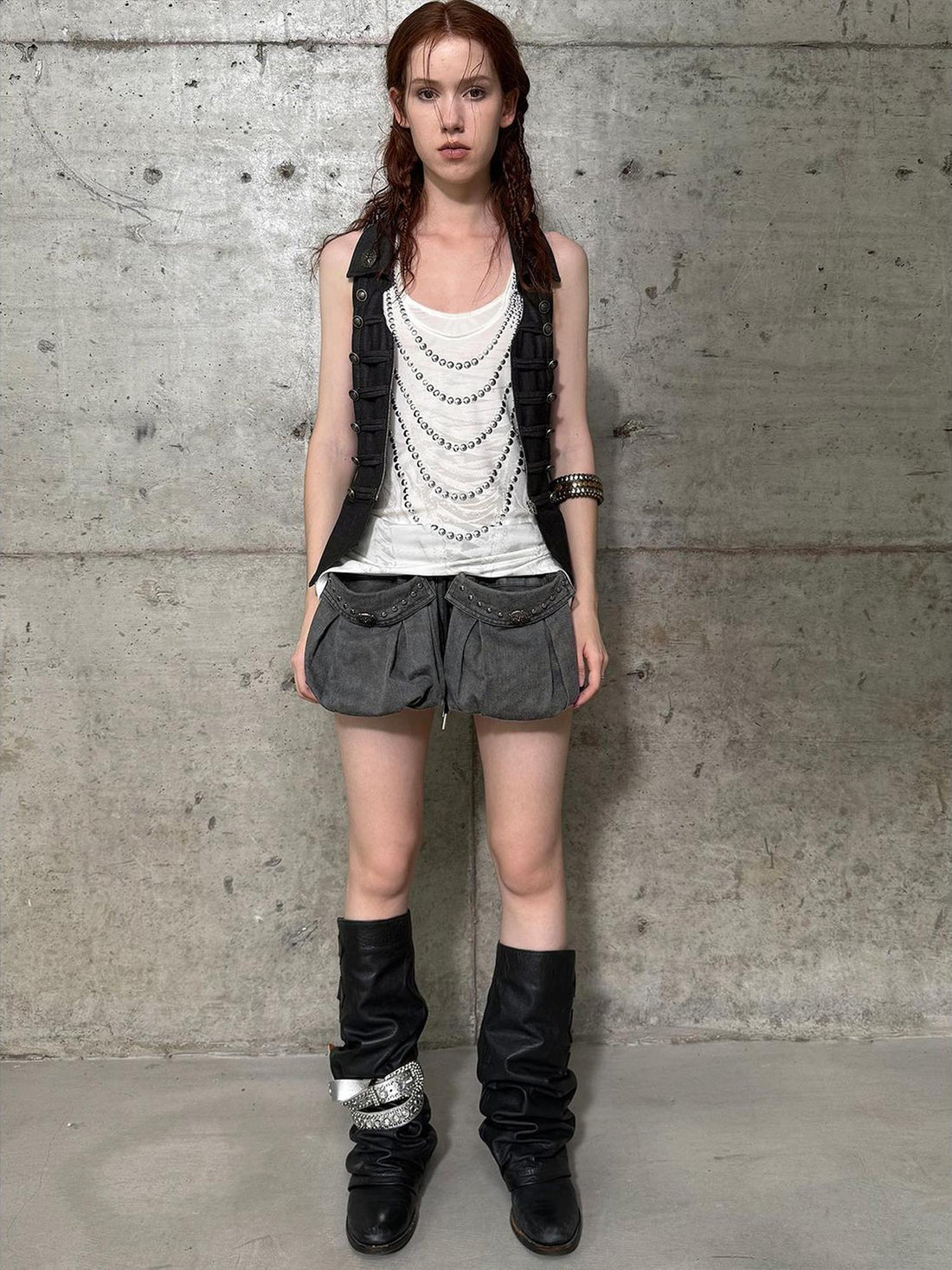 DoublePunch Vintage Washed A-Line Cargo Shorts With Rivets