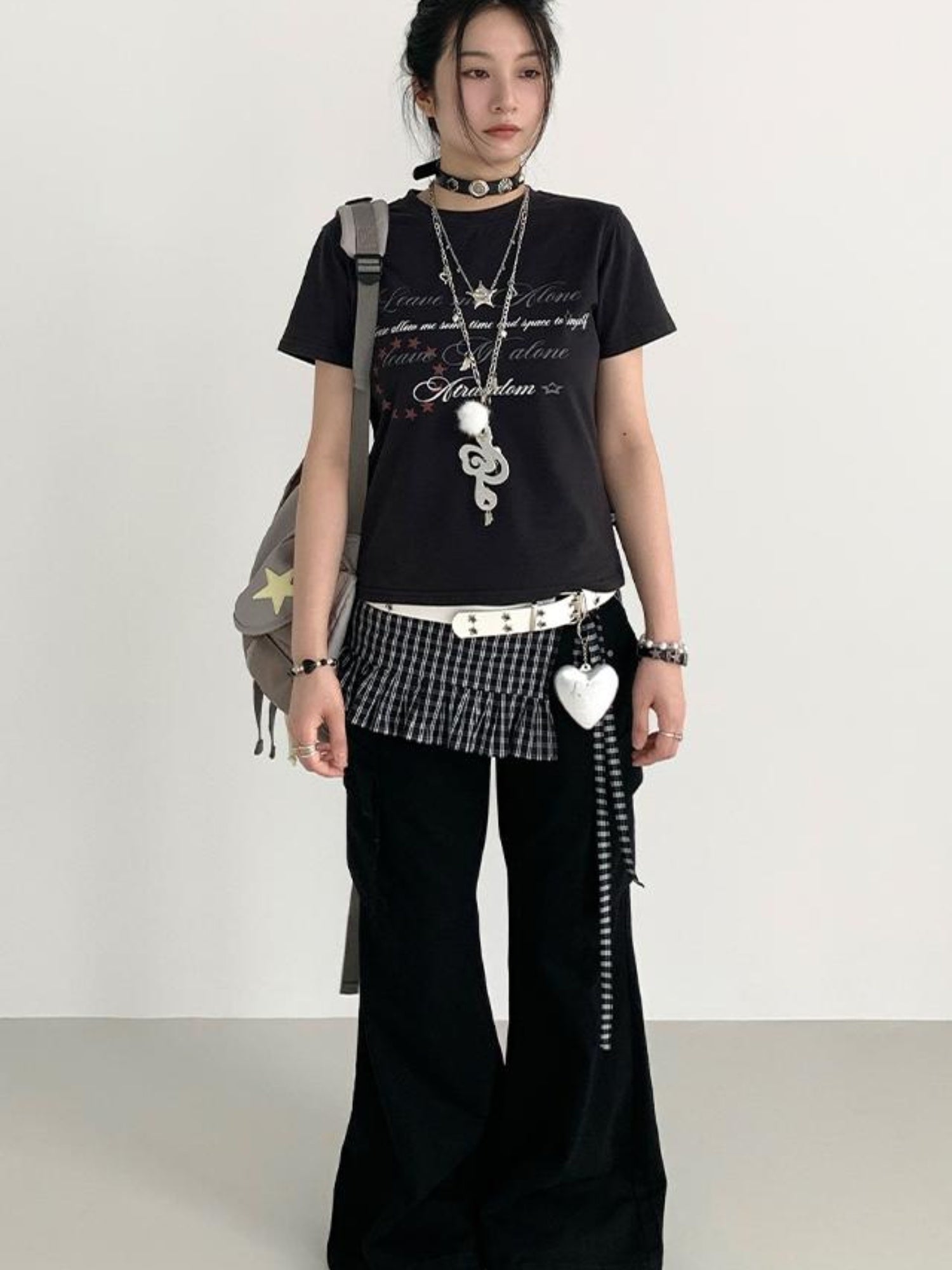 atrandom Vintage Washed Cargo Flare Low-Rise Wide Leg Pants