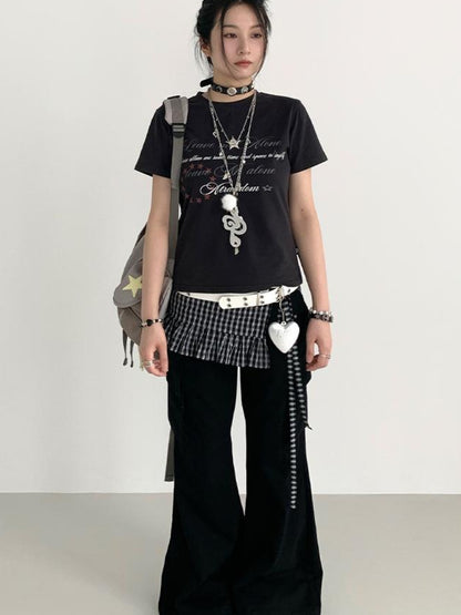 atrandom Vintage Washed Cargo Flare Low-Rise Wide Leg Pants