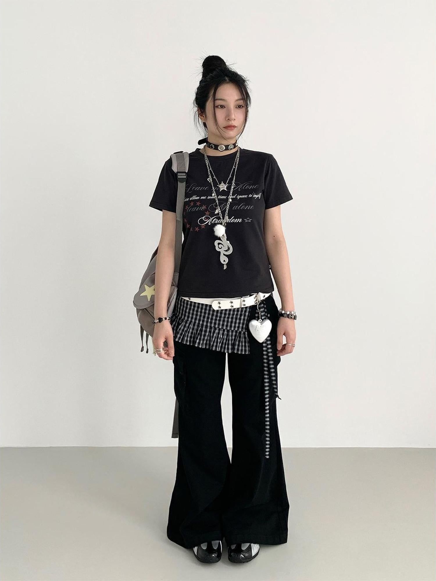 atrandom Vintage Washed Cargo Flare Low-Rise Wide Leg Pants