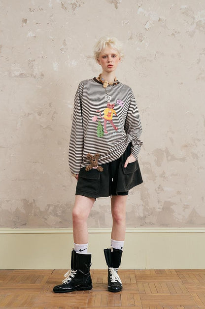 DIDDI MODA Vintage Washed Cargo Mini Skirt With Adjustable Waist