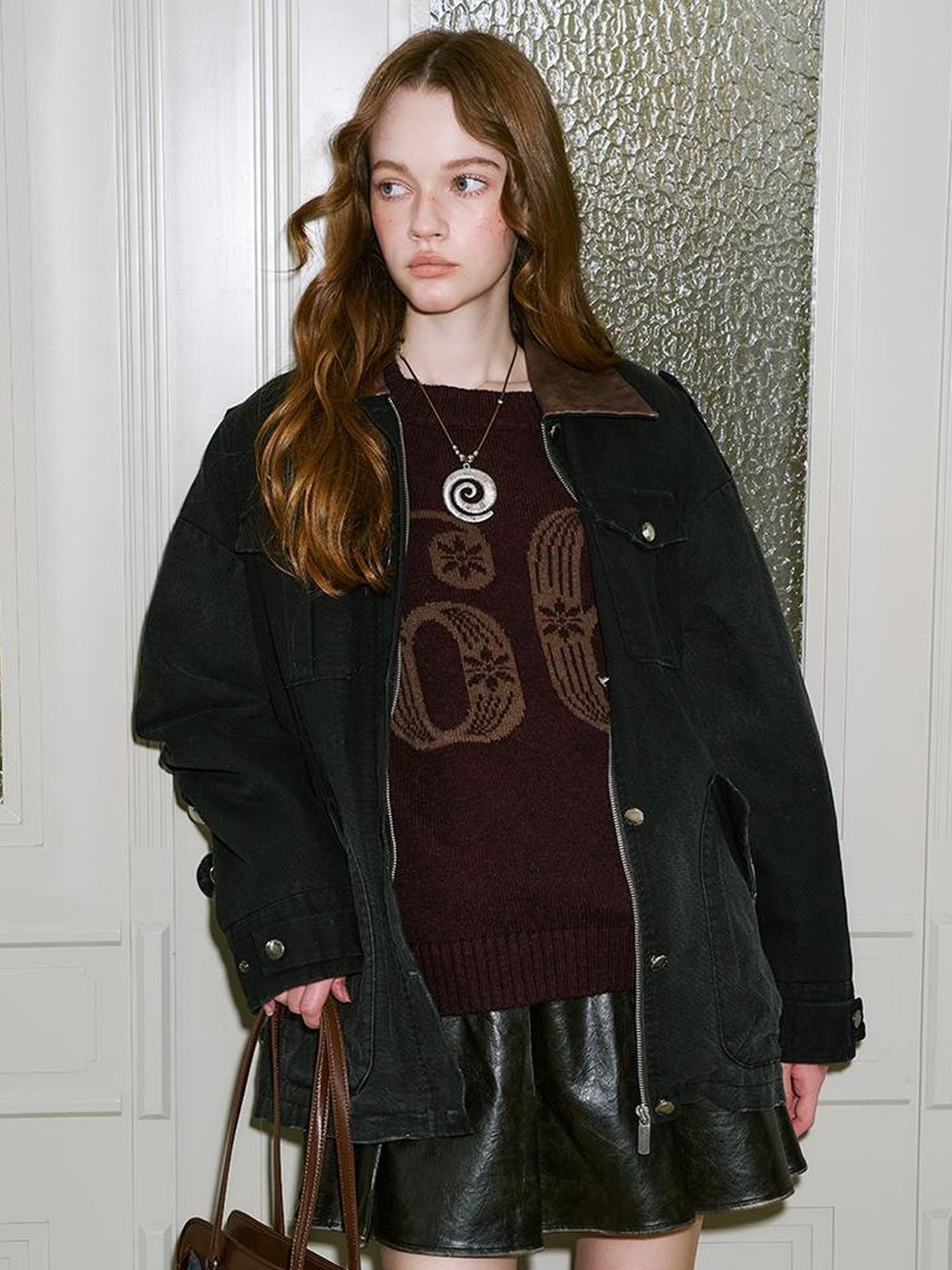 DIDDI MODA Vintage Washed Cotton Quilted Jacket With Leather Collar