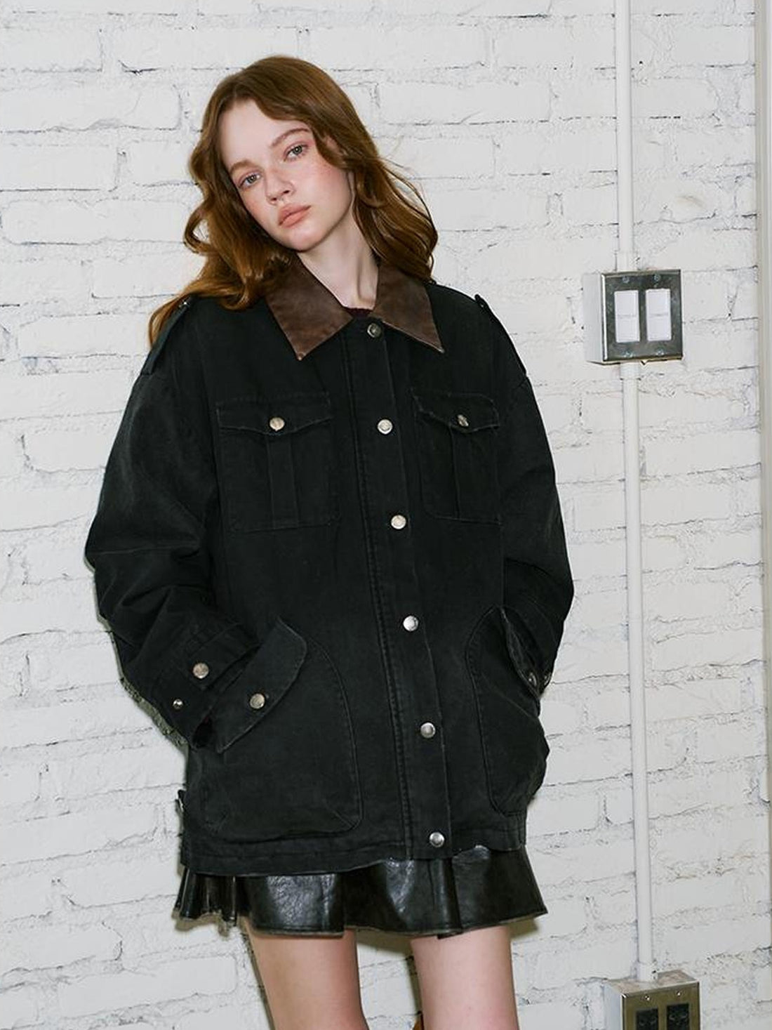 DIDDI MODA Vintage Washed Cotton Quilted Jacket With Leather Collar