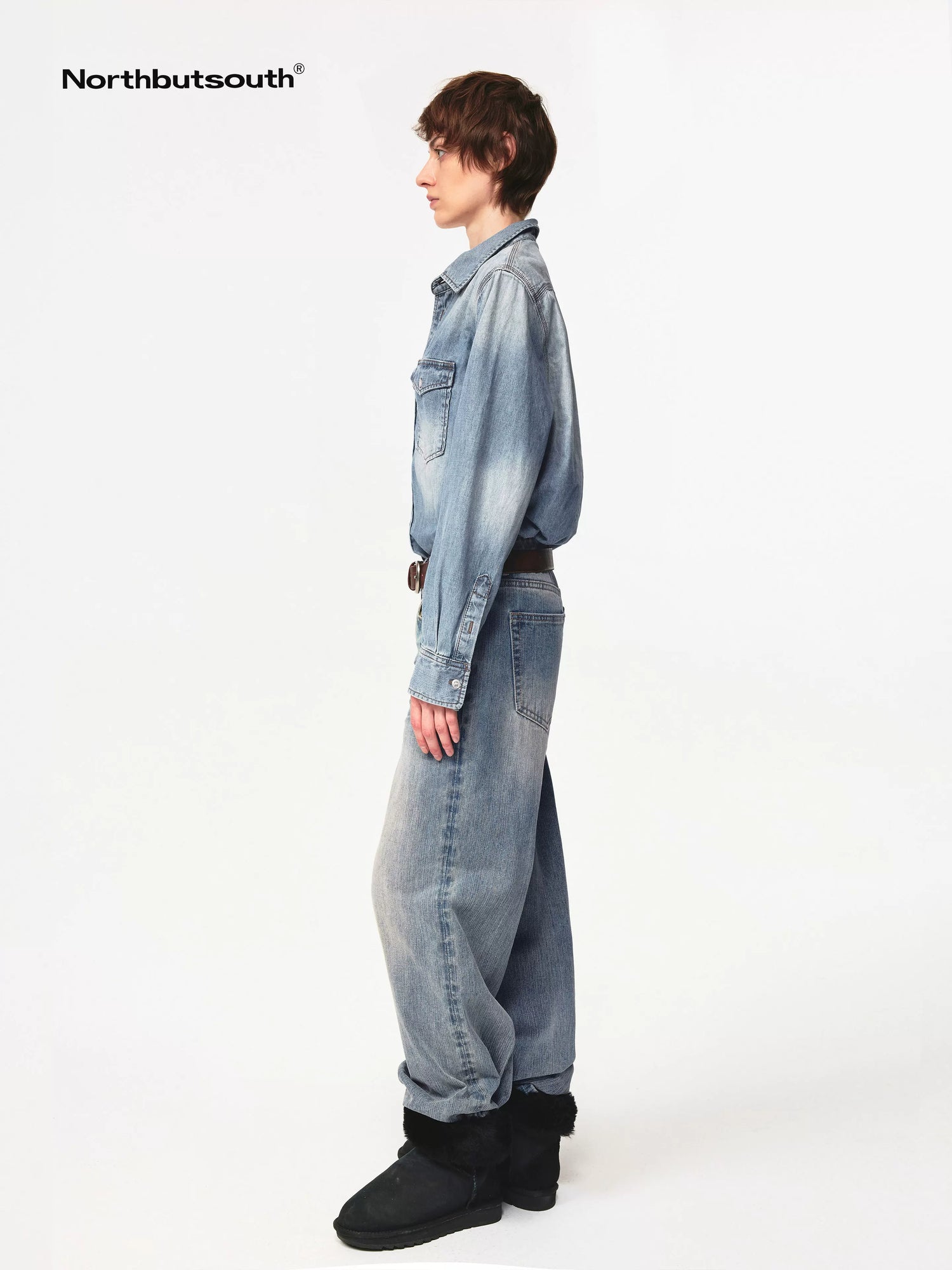 Vintage Washed Denim Shirt Jacket Lightweight Loose Fit