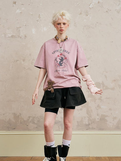 DIDDI MODA Vintage Washed Double Swallow Relaxed Tee